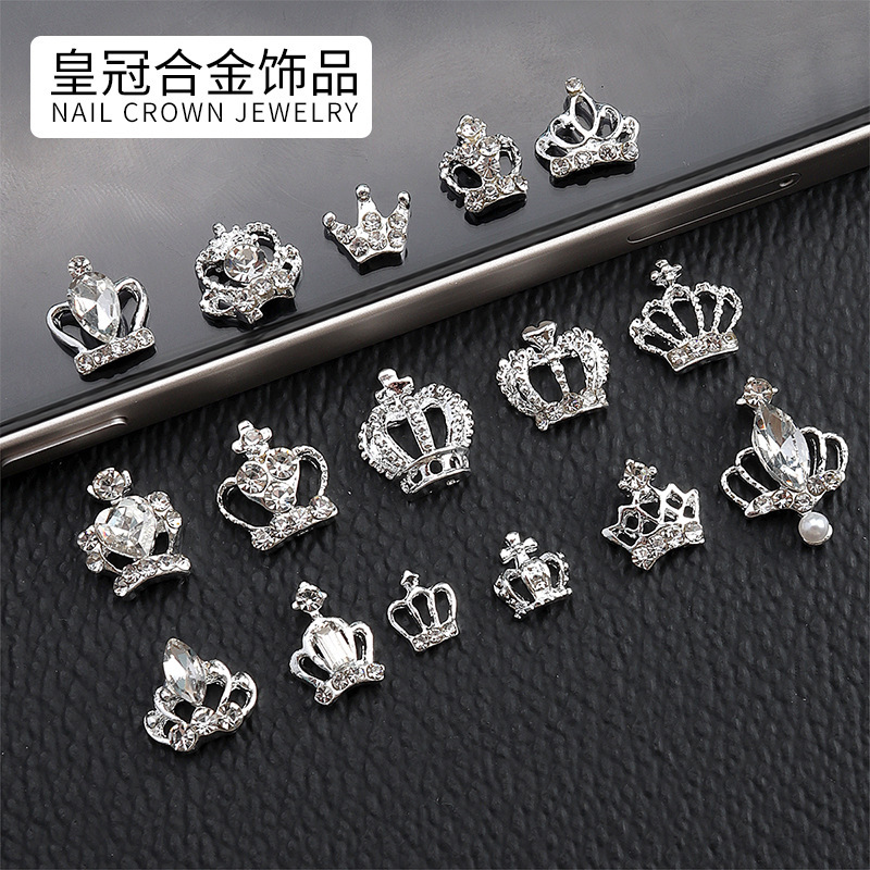 Nail art crown jewelry Net red light luxury Super Flash Pearl Crown nail art decoration wear nail diamond manufacturers wholesale