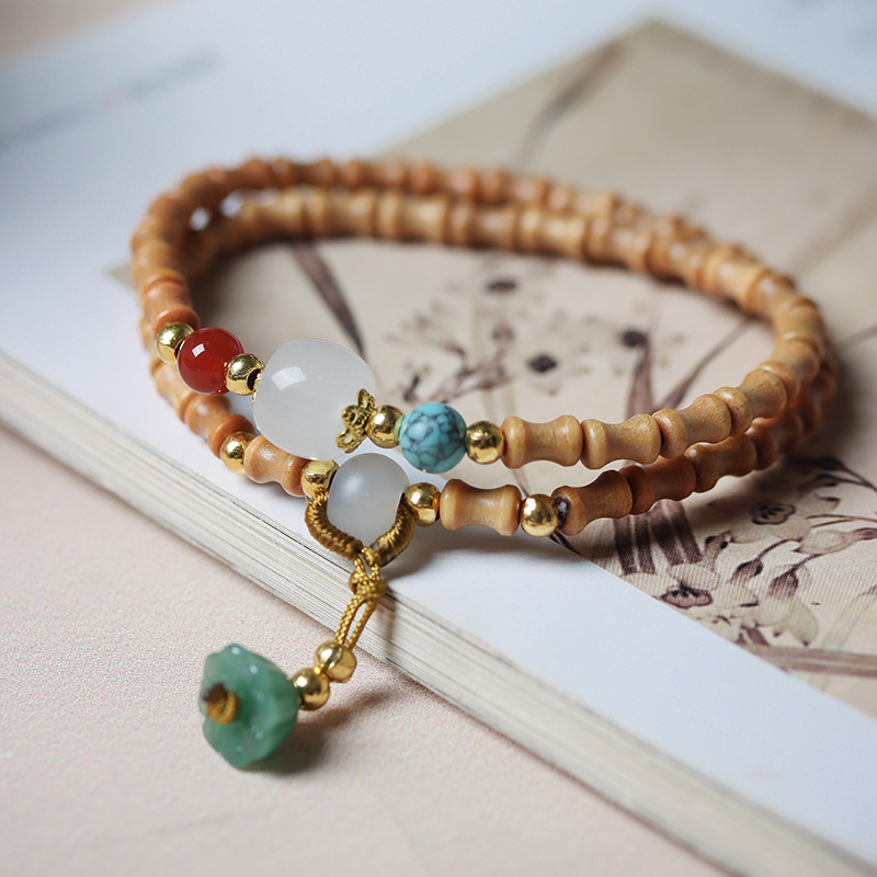 Sandalwood Bracelet Original Double Circle Bamboo Beads Good Luck Postgraduate Entrance Examination Koi Couple Boys and Girls Boutique Bracelet