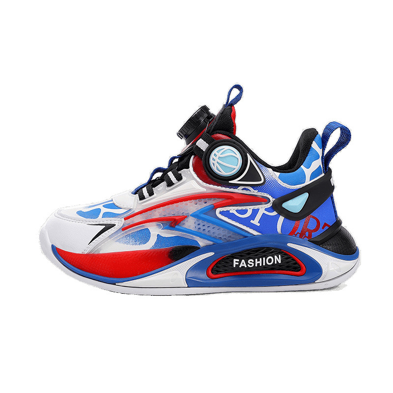 Zapatos de baloncesto para niños Zapatos para correr con botones para niños de mediana edad Primavera y otoño Nuevos zapatos deportivos de cuero impermeables para niños