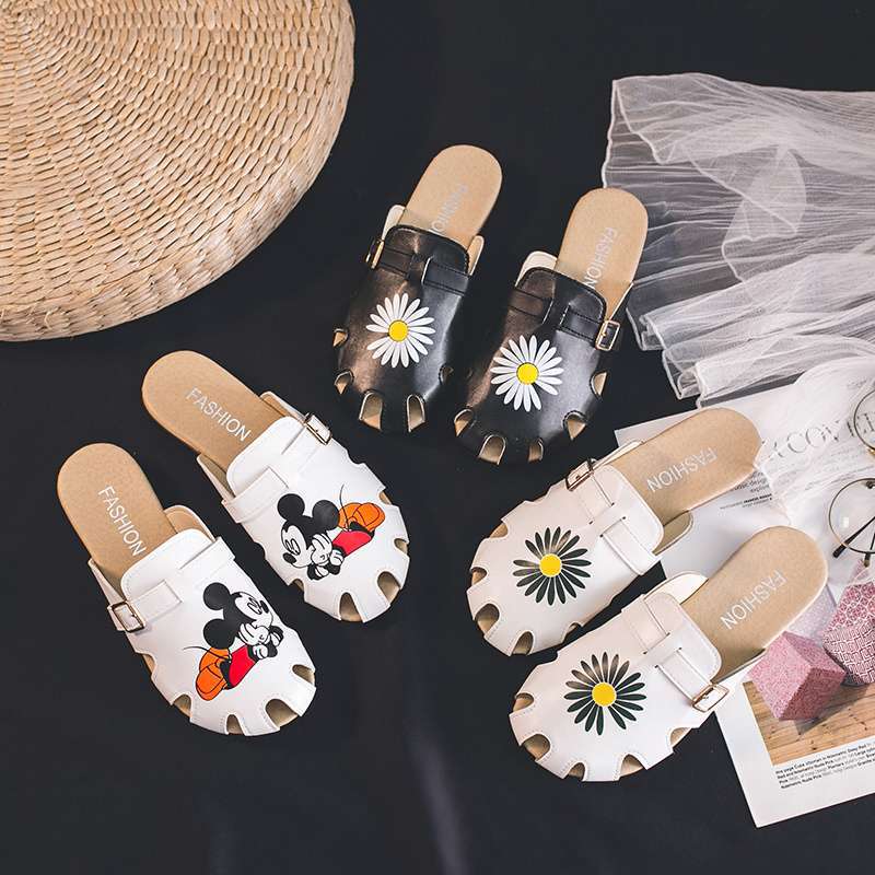 Sandals and Slippers Women's 2020 Spring Daisy All-Match Flat Heel-Free Outer Wear Mickey Mouse Half Slippers