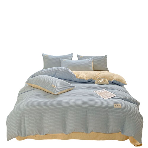 Nordic style seersucker washed cotton solid color four-piece fitted sheet quilt cover dormitory three-piece bedding set wholesale