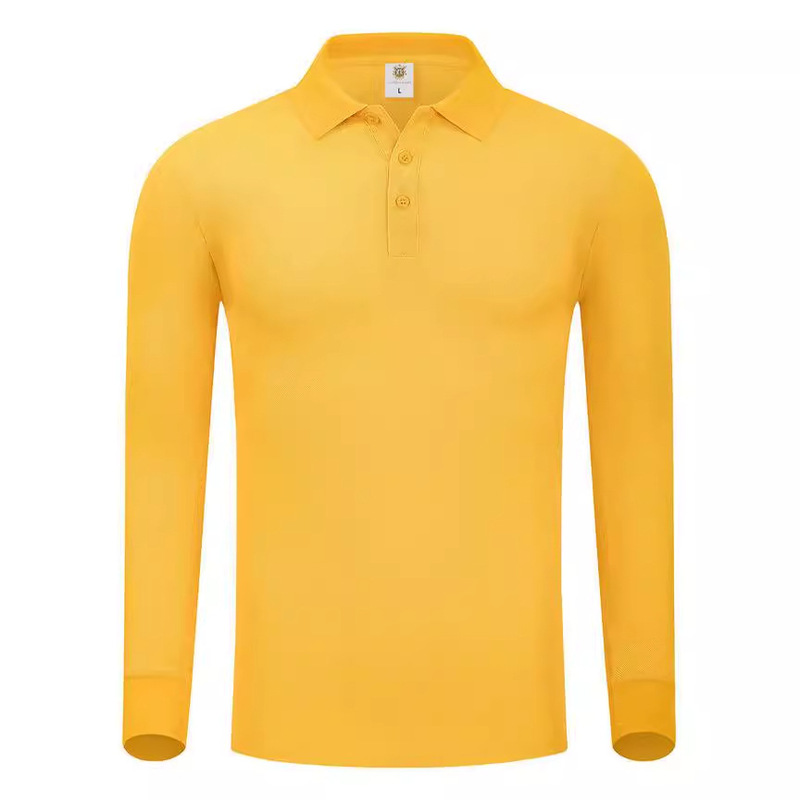 Long-Staple Cotton Long-Sleeved Lapel Polo Shirt Family Wear Pure Color Group Wear Work Clothes Corporate Culture Wear Printed Logo