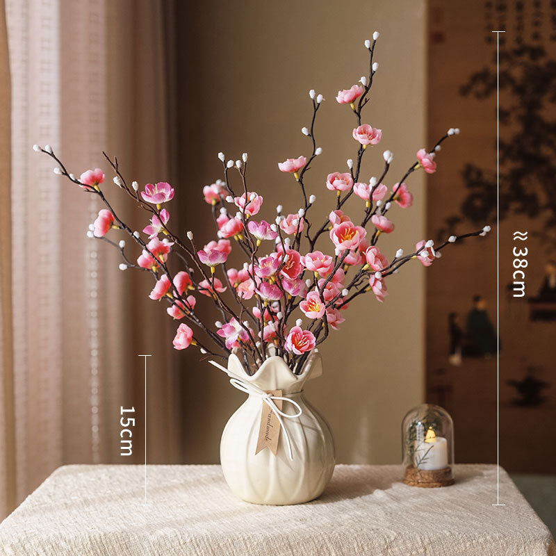 Flor de ciruela de ciruela flor de imitación flor de seda sala de estar gabinete de televisión decoración de mesa de té decoración de estilo chino para el hogar arreglos de flores