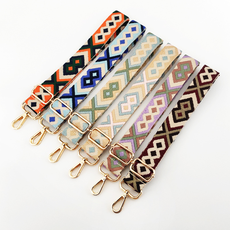 New Colorful Rhombus Pattern Jacquard Wide Shoulder Strap 3.8cm Single Shoulder Crossbody Replacement Long Strap Women Bag Accessories Strap display picture 2