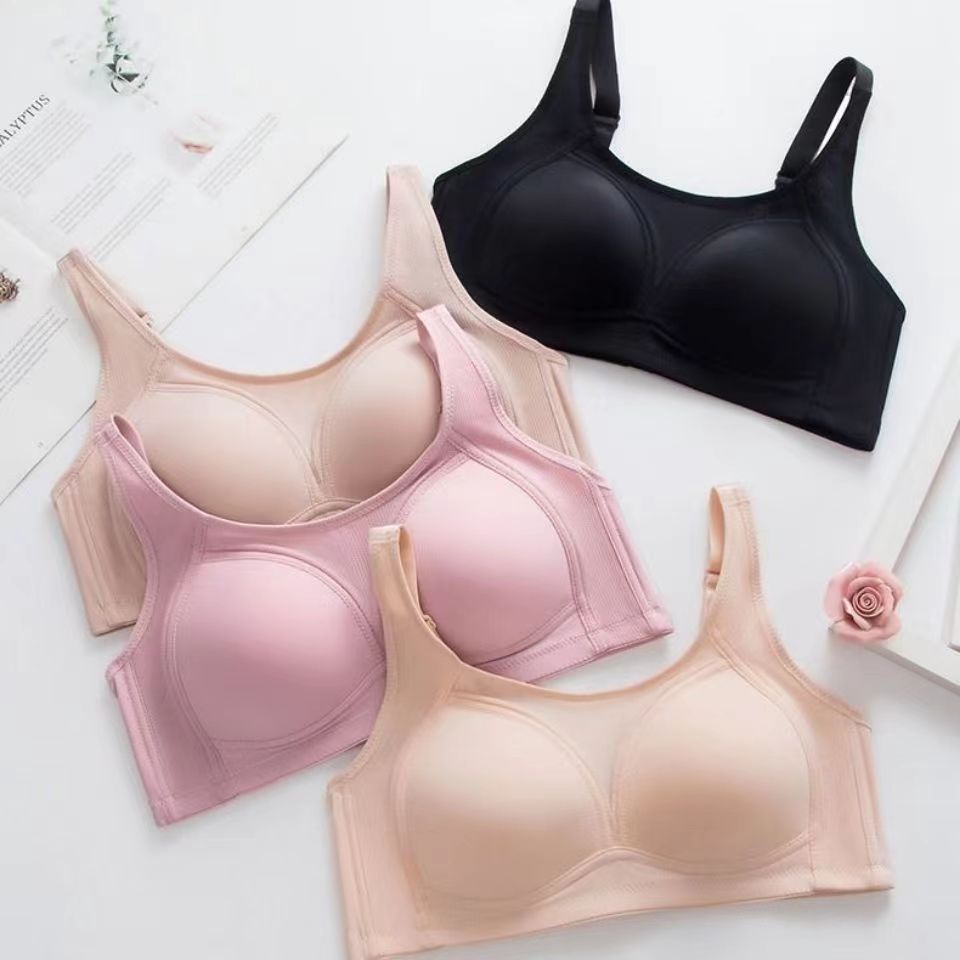 Bishifen 828 브라, 큰 가슴을 위한 탑 브라, 얇고 부드럽고 편안한 순면 와이어 프리 브라, 크로스보더 광택 마감, 3열 버튼