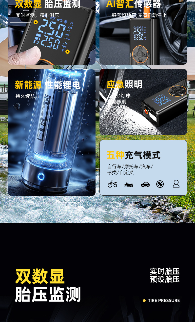 Cross-border dedicated to wireless car air pump portable pump car tire automatic high pressure fast inflation treasure