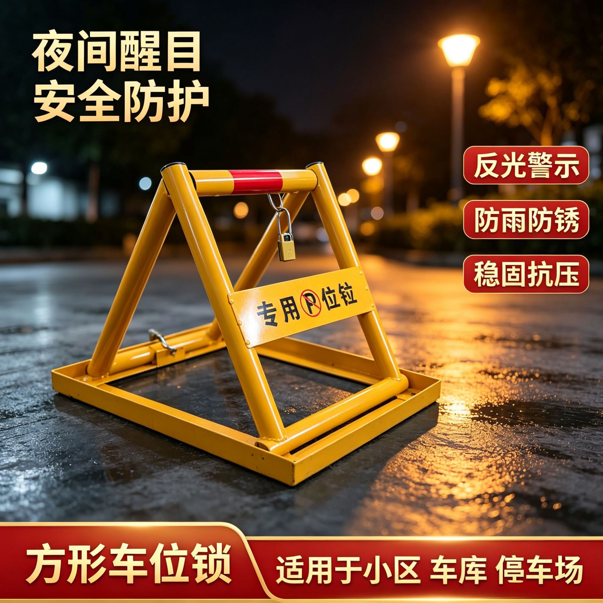 方形车位锁 夜间反光防占用锁 小区车库停车场防撞防锈占位地锁产品实拍图