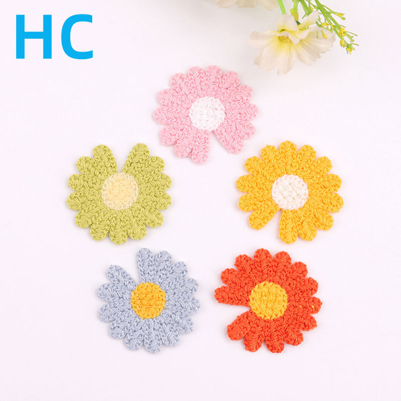 针织刘海bb夹发饰手账本衣服补丁贴绣片 中号开口菊花刺绣布贴