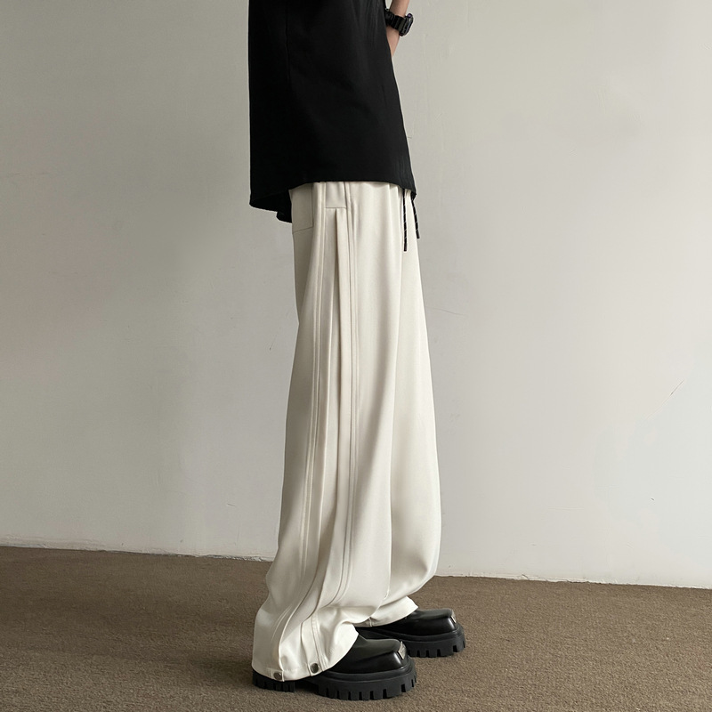 American Deconstruction Design White Pants Men's Summer Thin Ice Silk Casual Straight Pants Loose Draping Quick-drying Pants