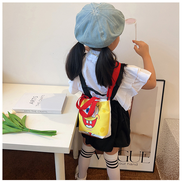 2023 Trendy and fashionable children's canvas cartoon printed crossbody bag, Korean version cute single-shoulder hand-held girls' coin purse undefined