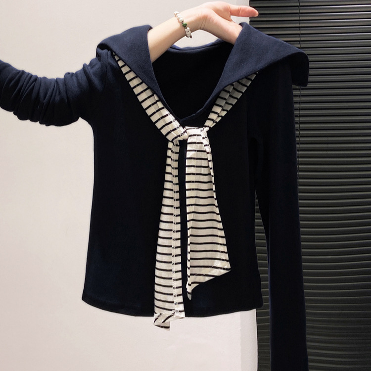 Korean Style Early Autumn Simple Long-Sleeve T-Shirt for Women 2025 New Slim-Fit Versatile Shawl Top Trendy Winter