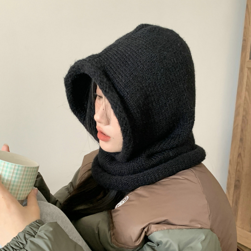 Koreanischer Wollpullover für Kinder im Winter, einteilig, rot, ein Pullover im westlichen Stil, Strickmütze, Nackenschutz, Ohrenschutz_voghion.com