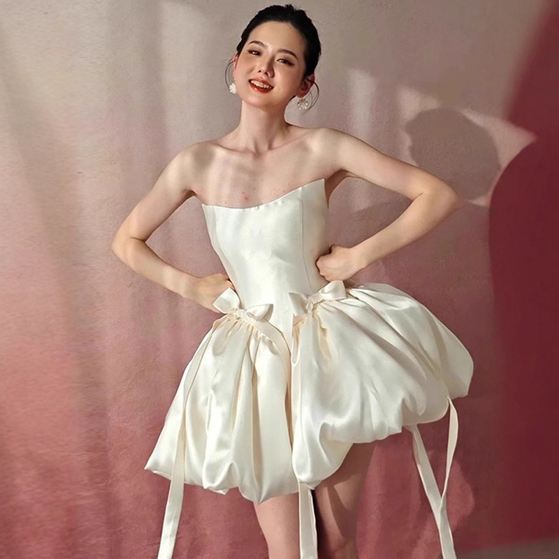 Bride's Fairy-Like Morning Robe White Spaghetti Strap Dress Sweet and Spicy Waist-Cinching A-Line Strapless Travel Photography Sheer Gown