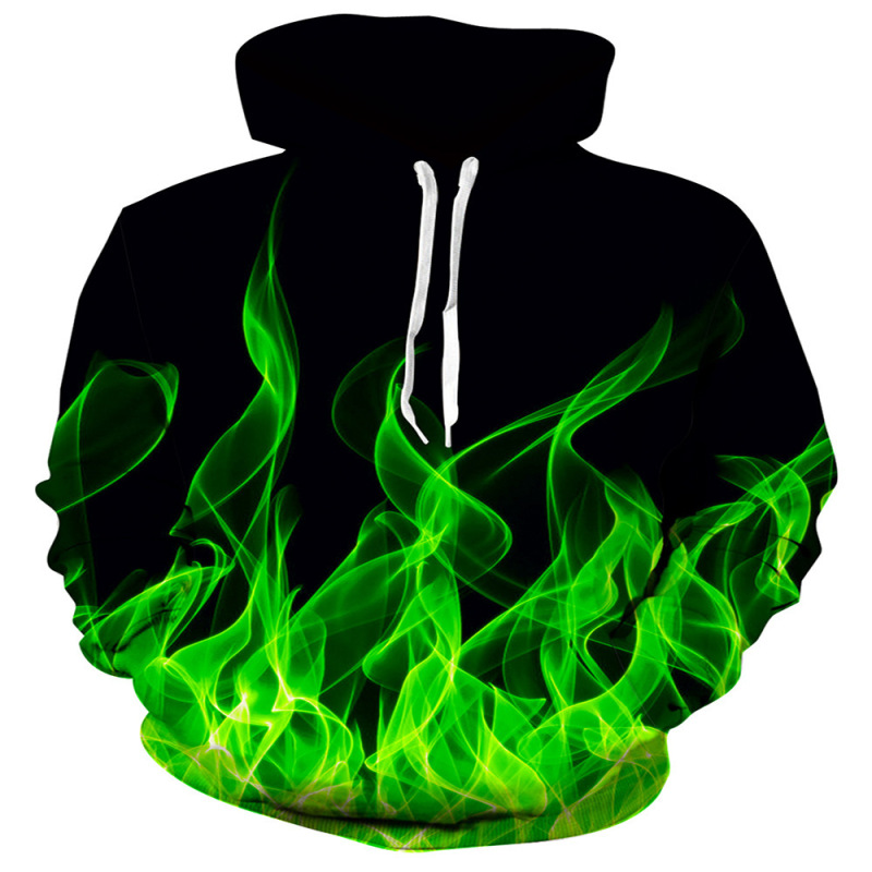 Colorful Flame Collision 3D Digital Printing European and American Men's Women's Sweater Loose Hoodie Pullover Long Sleeve