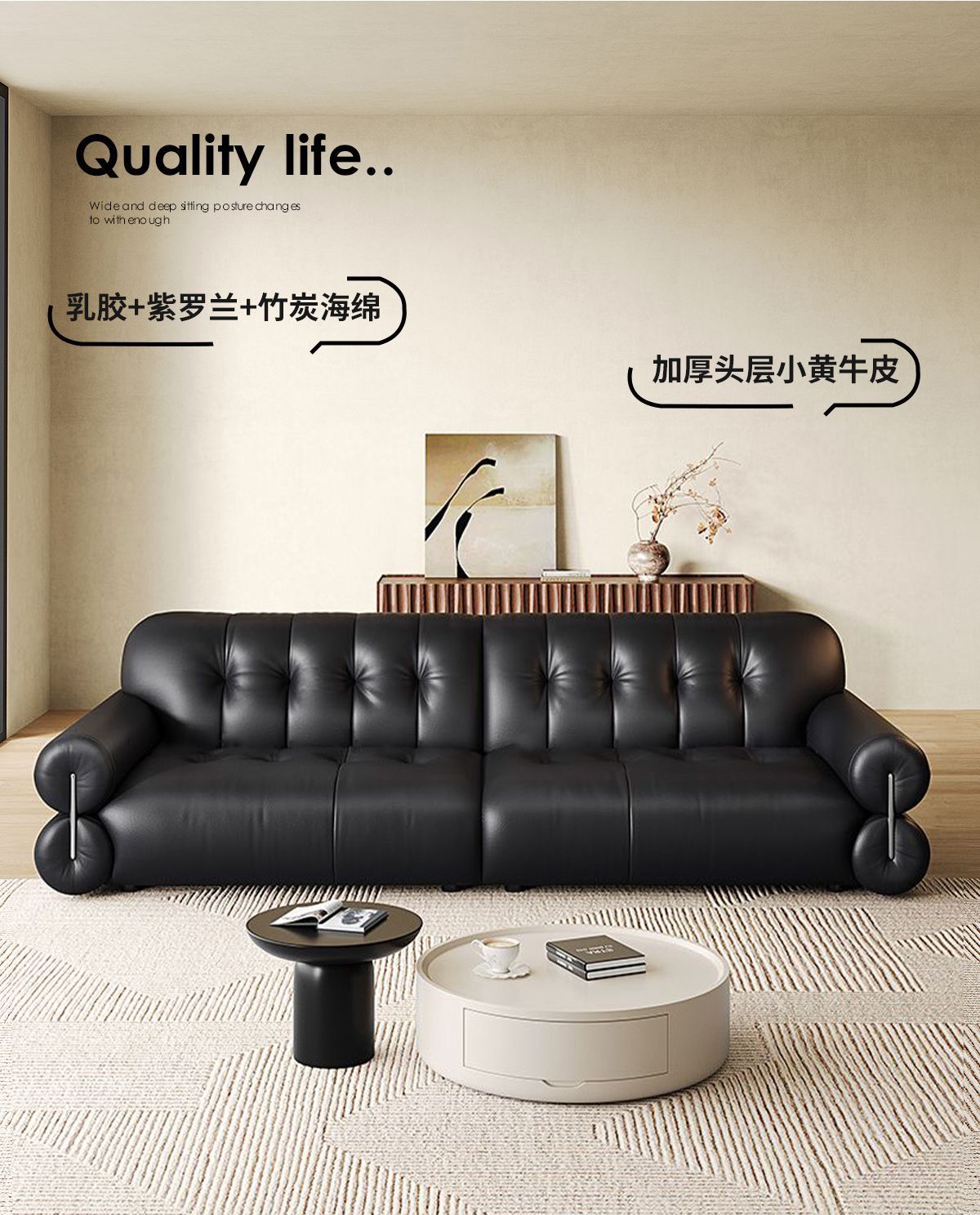 新款法式复古真皮沙发客厅新中式ins风直排轻奢黑糖云朵真皮沙发-阿里巴巴