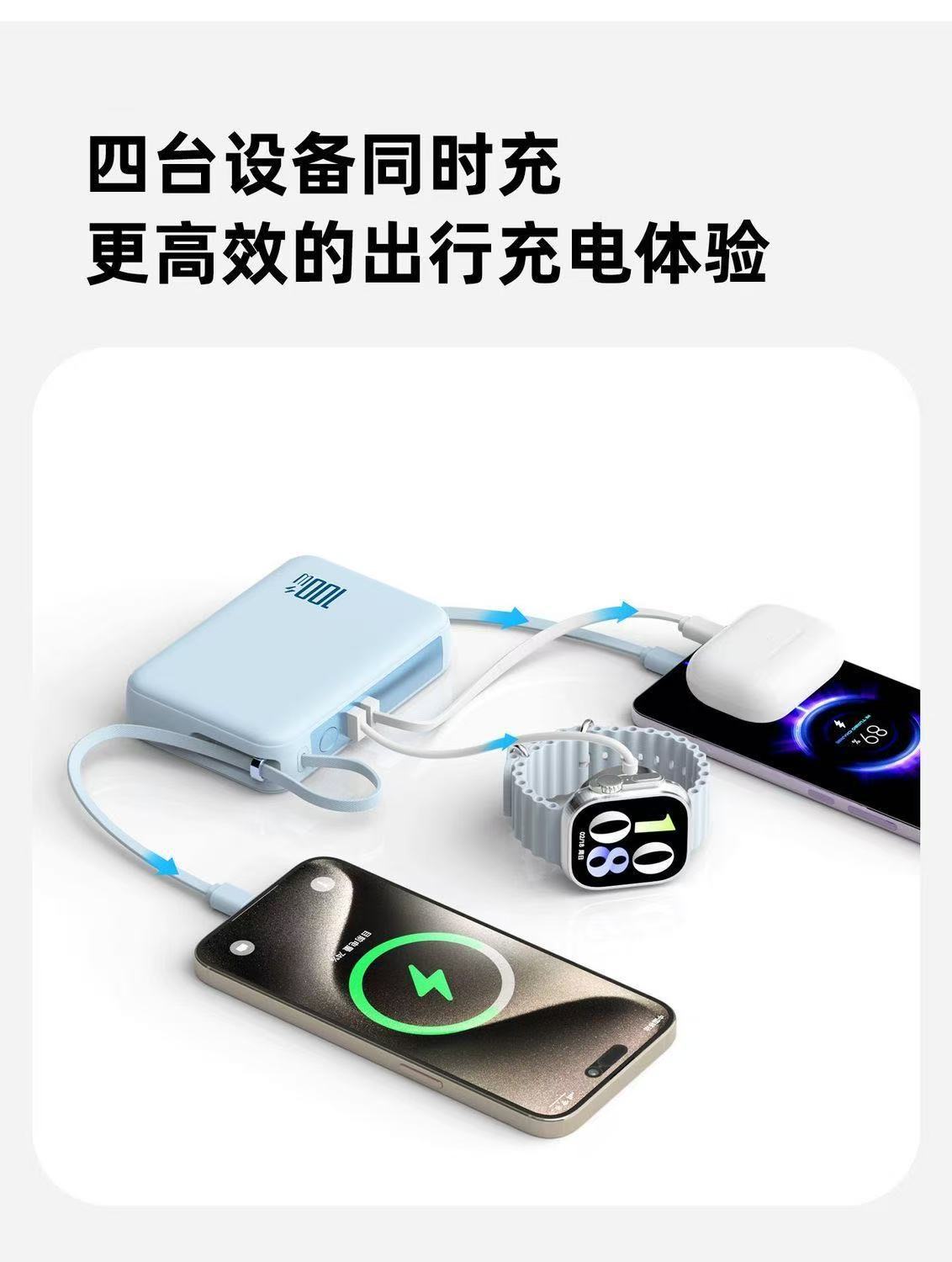 Cross-Border 100W Super Fast Charging 50000mAh Power Bank - High-Capacity Built-in Cable Compact Portable Mobile Power Supply