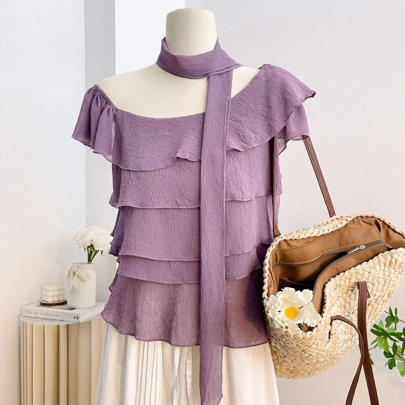 Summer Wear, Off-The-Shoulder Short-Sleeved One-Shoulder Purple Top for Women, New Summer Shirt Design, Purple Shirt for Women