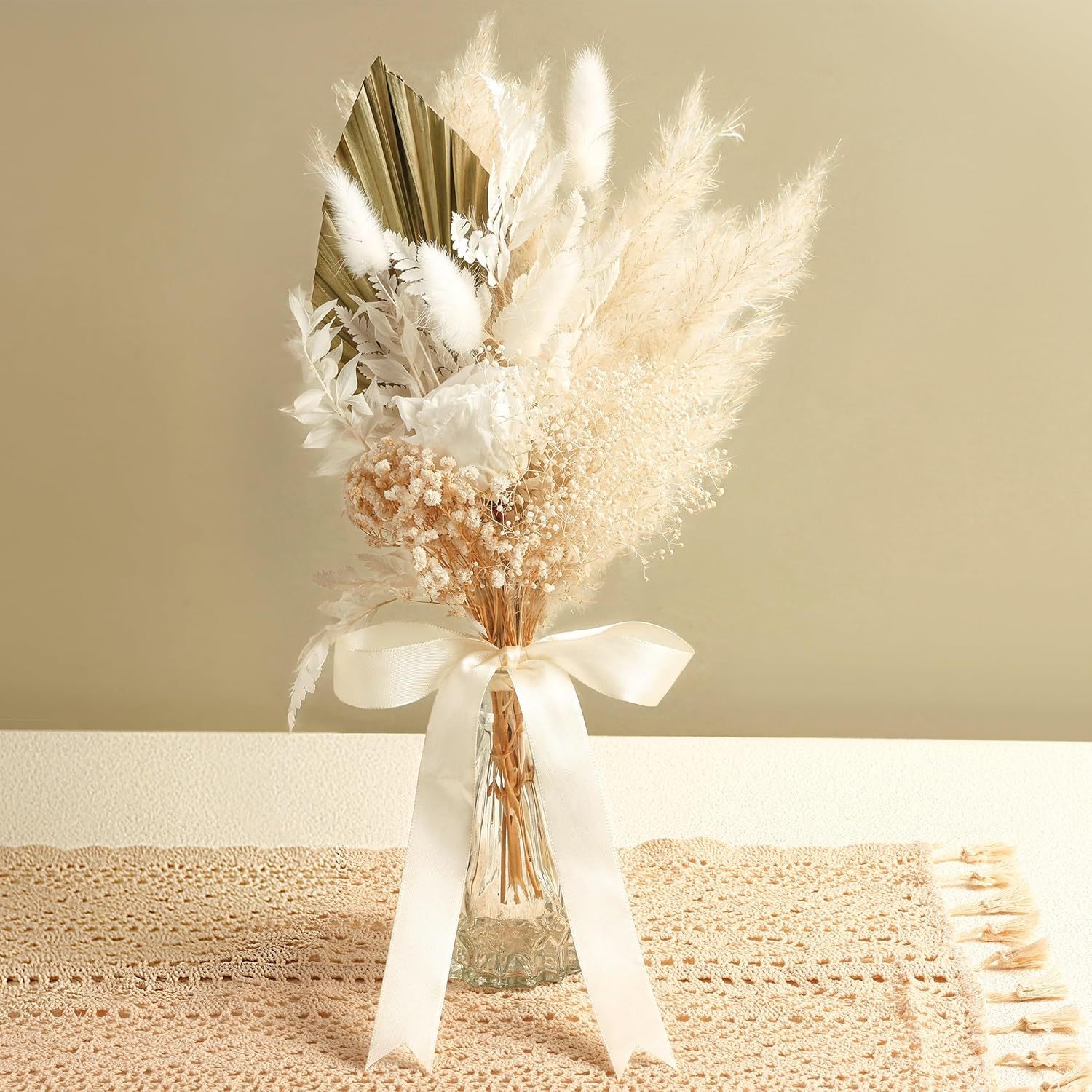 Envío gratuito transfronterizo, nuevo ramo de flores eternas, jarrón de lujo, adorno de caña, cola de conejo, hierba, decoración del hogar._voghion.com