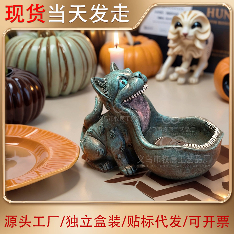 Cross-border New Halloween Big Mouth Cat Statue Candy Bowl Tray Wide Mouth Household Storage Statue Decorative Resin Cross-border New Halloween Big Mouth Cat Statue Candy Bowl Tray Wide Mouth Household Storage Statue Decorative Resin