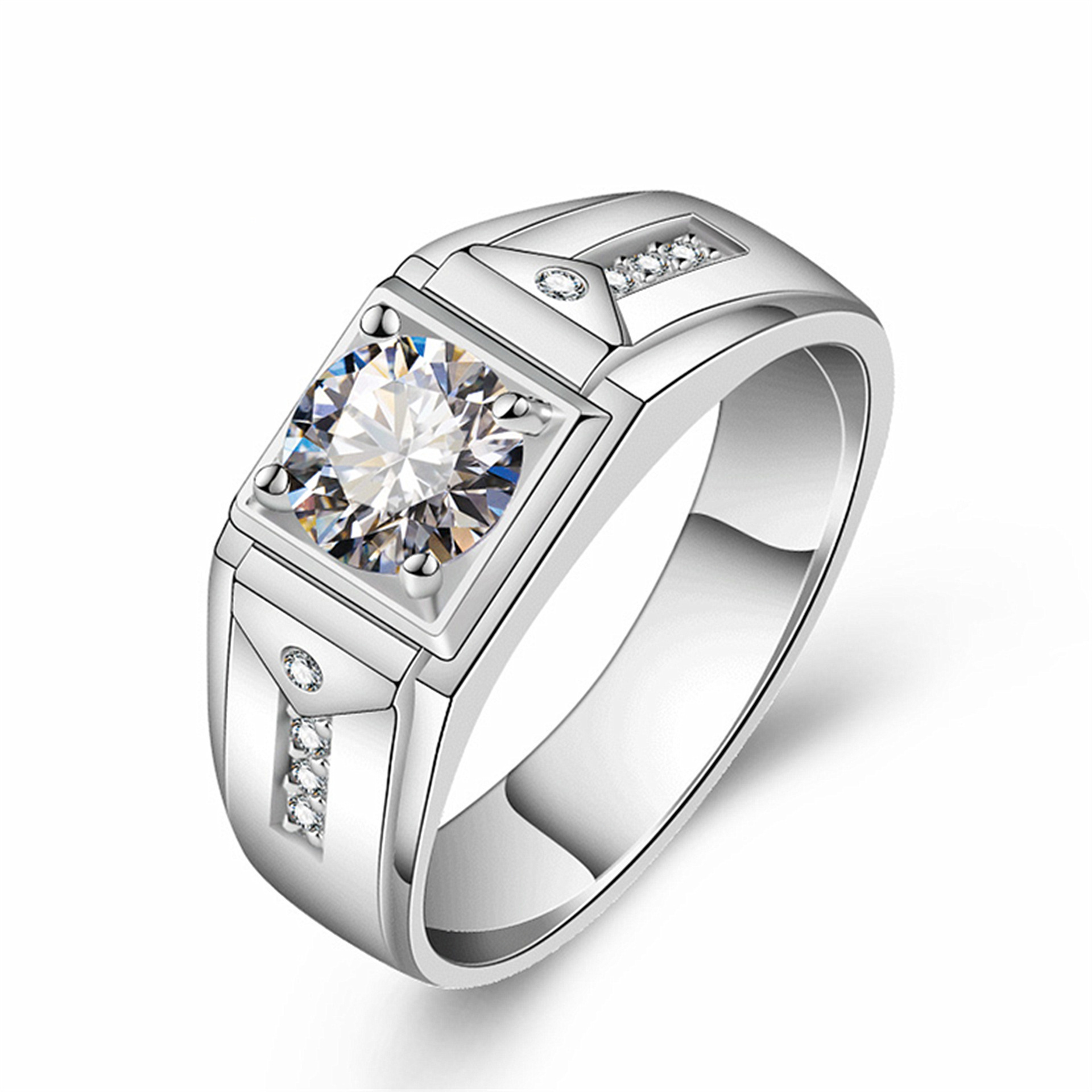 Men's Diamond Ring White Gold Plated Zircon Band Ring Jewelry_voghion.com