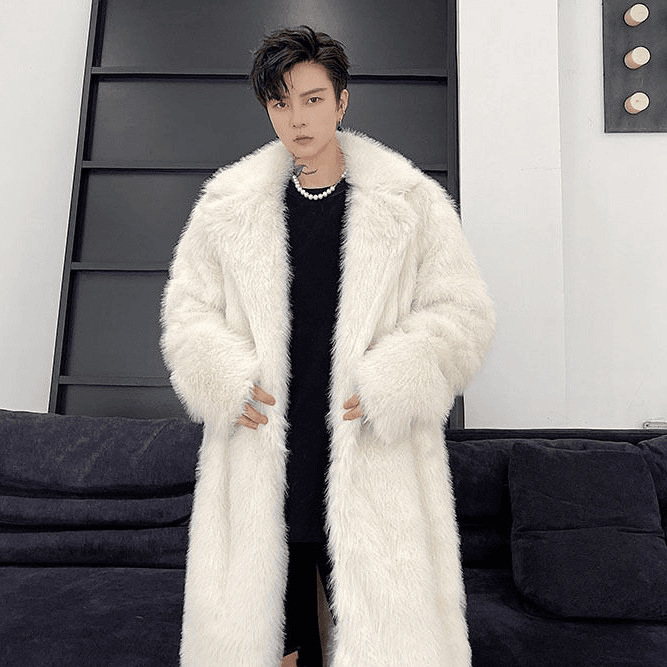 Cross-Border Men's Autumn and Winter Mid-Length Imitation Fur Jacket Imitation Fox Fur Maillard Handsome Plush Warm Cotton Coat