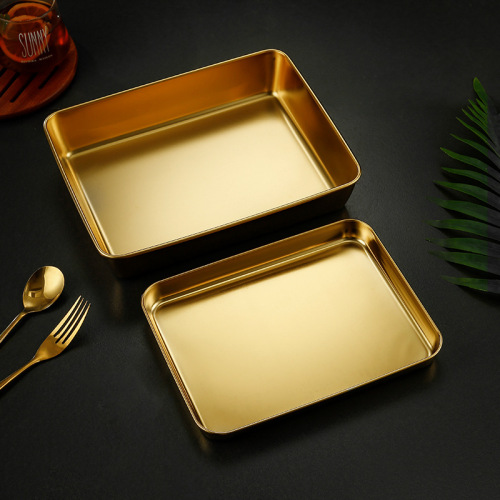 304 Korean stainless steel gold tray square plate barbecue plate snack plate hot pot dish plate dumpling plate fast food basin