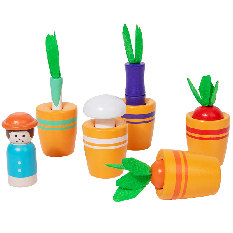 Juguetes de madera de tamaño de vegetales de plantación de macetas de flores de niños