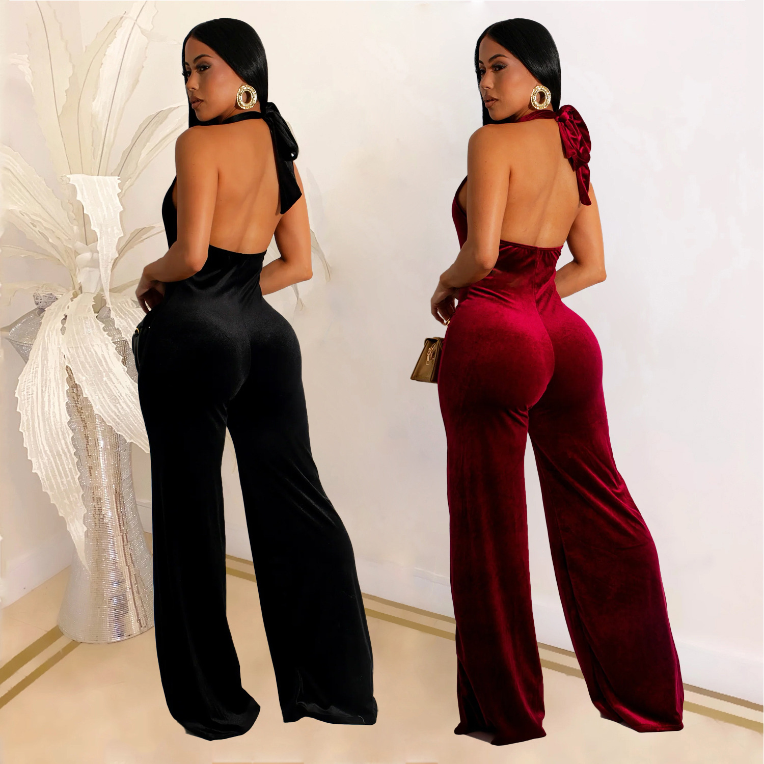 C7101 Aliexpress transfronterizo Amazon estación independiente de moda europea y americana ropa de mujer sexy profunda V gran espalda alta cintura casual