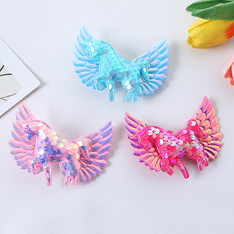 20g Weight Hair Clip Hair Accessories Type 1 Piece Quantity Holiday, Daily Occasion Cartoon, Angel, Unicorn, Wings, Horse Pattern Women's Gender Sequins Design Cute Style Cute Women's Cartoon Angel Unicorn Sequins Hair Clip 1