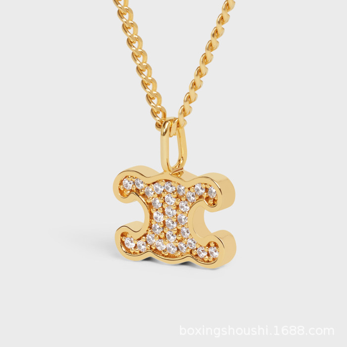 Correct version 2022 Fall/Winter new runway Celi style gold-plated diamond-encrusted Arc de Triomphe full-diamond necklace for women Correct version 2022 Fall/Winter new runway Celi style gold-plated diamond-encrusted Arc de Triomphe full-diamond necklace for women