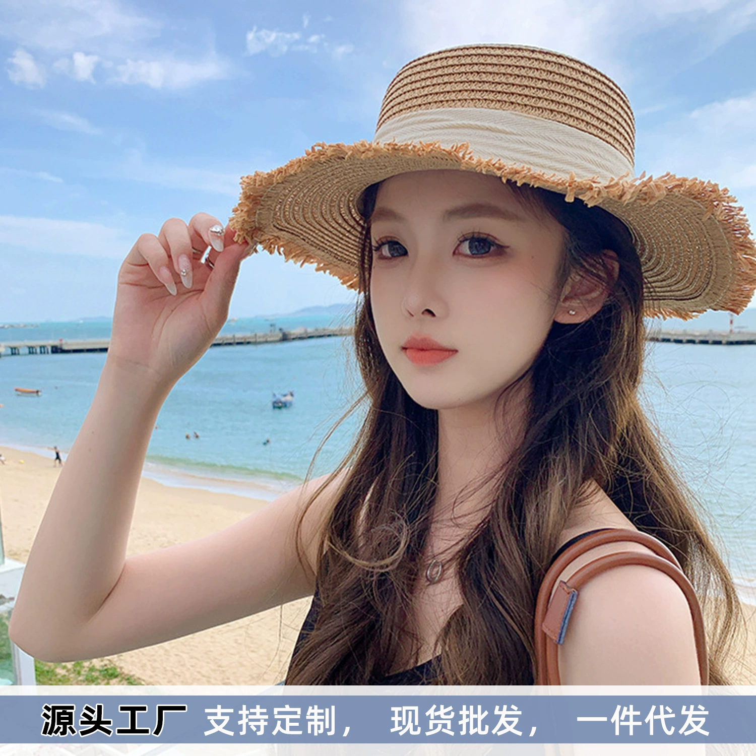 Beach summer Japanese straw sun hat with bow