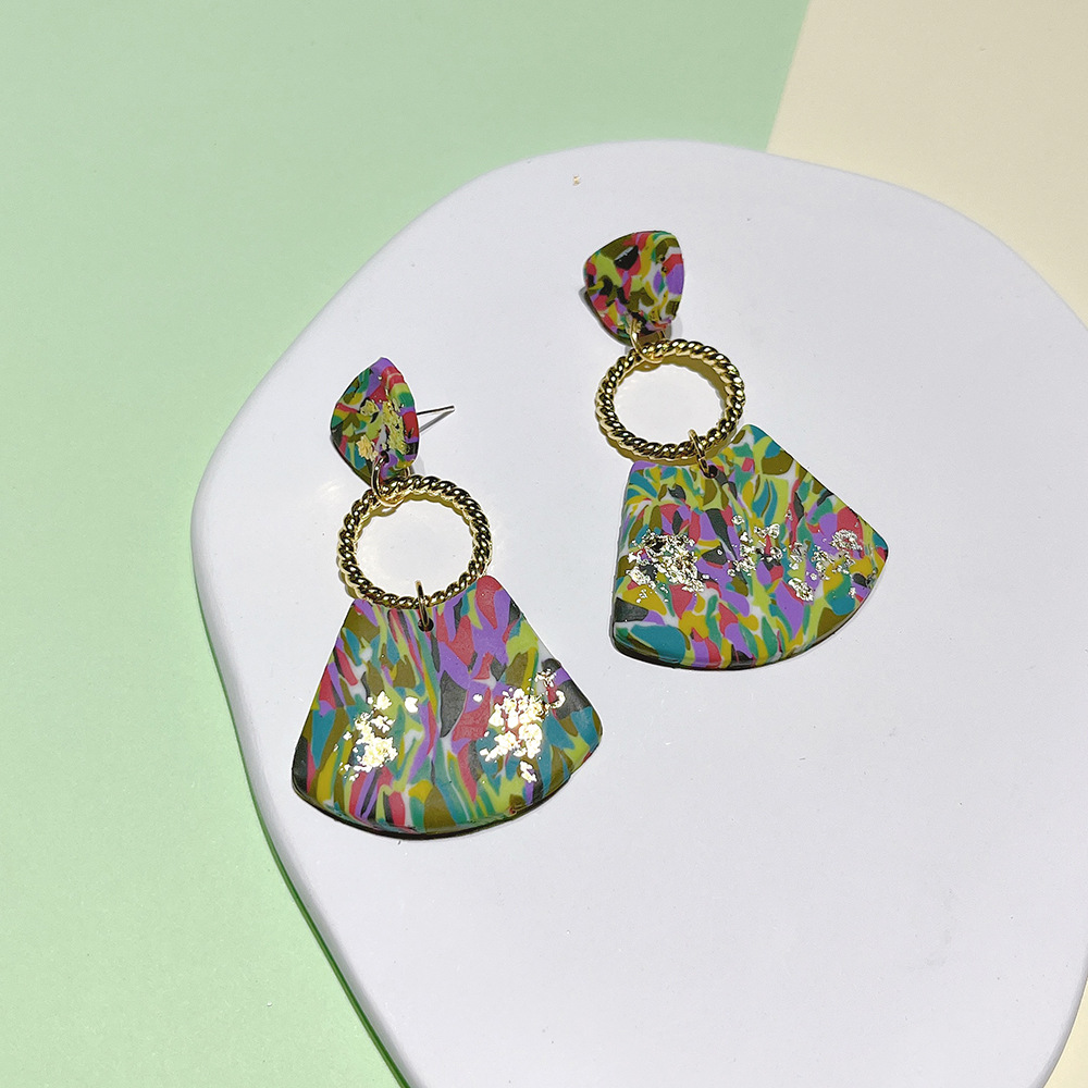 1 Pair Fashion Sector Color Block soft clay Patchwork Womenu0027S Drop Earrings
