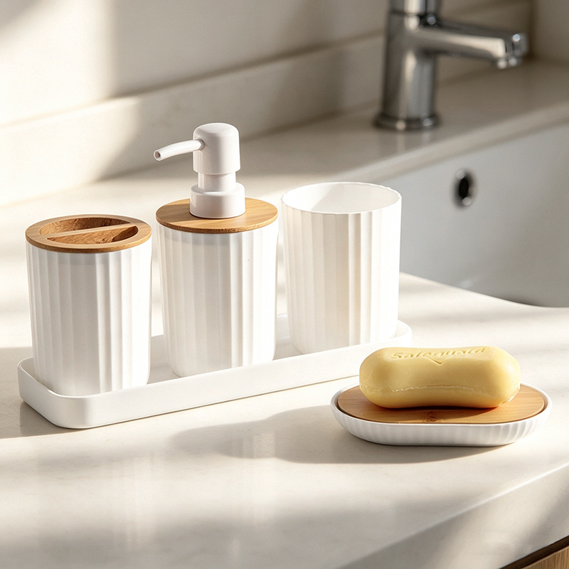 Juego de Accesorios de Baño de Bambú de Plástico