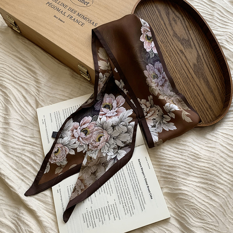 Bufanda de seda para mujer, tira larga, camisa a juego de moda de alta gama, bufanda estrecha, cinturón para el cabello atado, cinturón de cinta de bolsa atada de todo fósforo