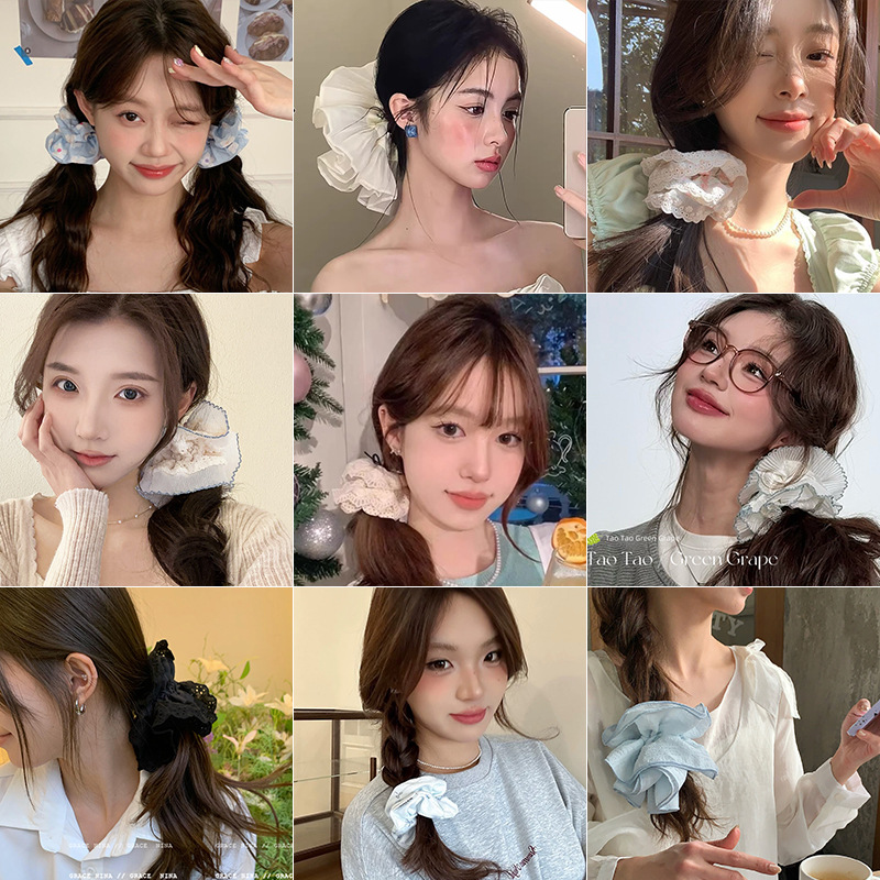 Cuerda para el cabello de intestino grueso coreano para mujer Cuerda para el cabello de alta calidad para niñas Cuerda para el cabello de alto valor Banda de goma Bufanda cuadrada Tcabeza de flor Accesorios para el cabello