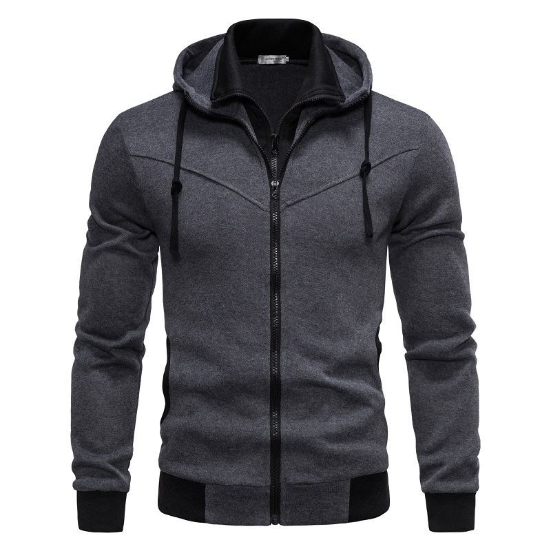 2024 spring clothing new men's fashion casual slim fit contrasting color hooded cardigan hoodie thin jacket_voghion.com