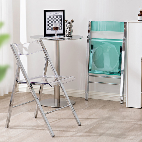 Transparent acrylic dining chair Nordic simple chair modern ins internet celebrity photo chair metal backrest negotiation folding chair