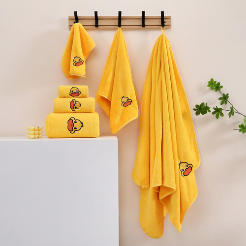 Coral velvet towel set new edge yellow duck square scarf three-piece set thick adult face towel combo set