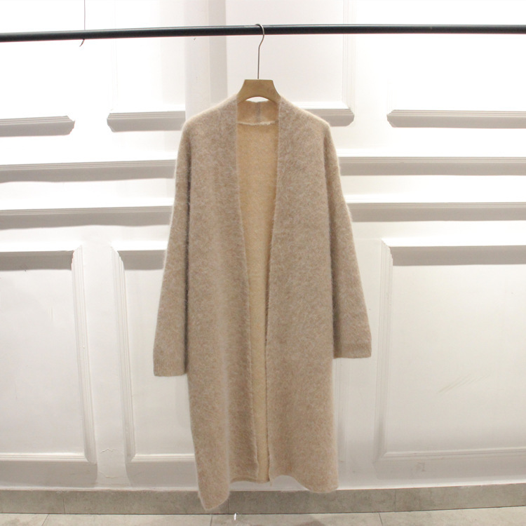 Korean Autumn and Winter New Non-Buckle High Proportion Rabbit Fur Blended Knitwear Sweater Cardigan Coat Lengthened Women