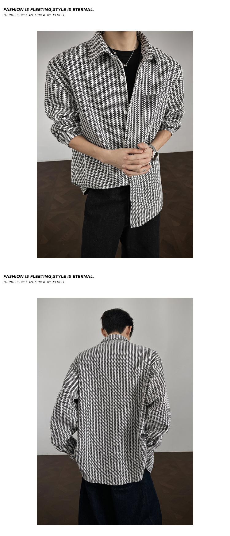 Camicia da uomo in stile retrò americano, con motivo a spina di pesce pesante, primavera autunno, di alta qualità, con colletto rovesciato_voghion.com