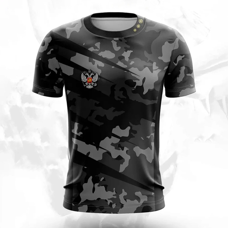 クロスボーダー夏メンズ Tシャツカジュアルルーズロシア国旗プリント通気性半袖紳士服ストリート|undefined