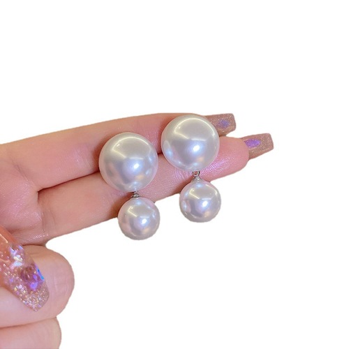 925 silver needle retro Hepburn style large pearl earrings bride female high-end temperament French style earrings earrings trend