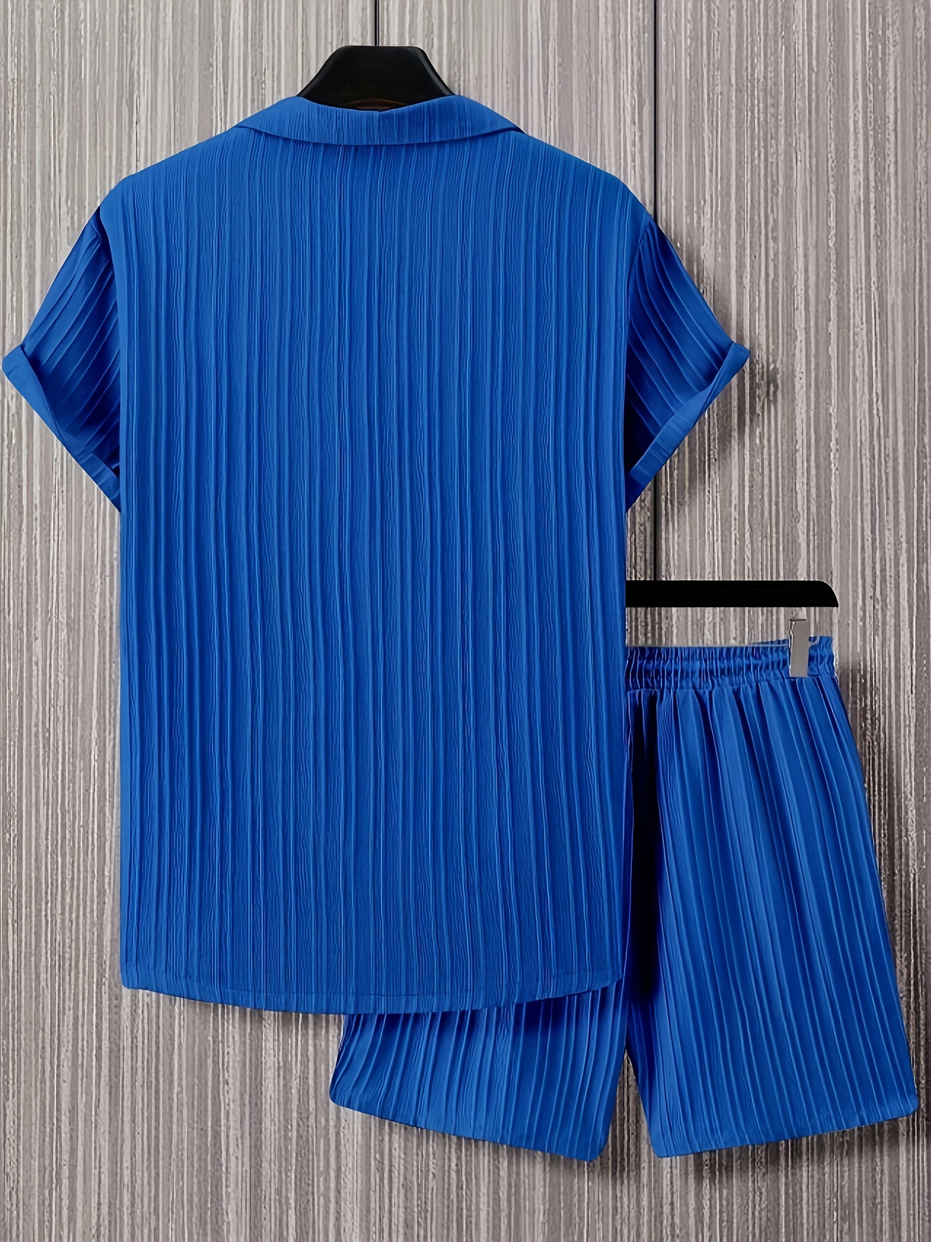 Lässiges Herren Hemd Und Shorts Set Mit Rüschentaschen_voghion.com