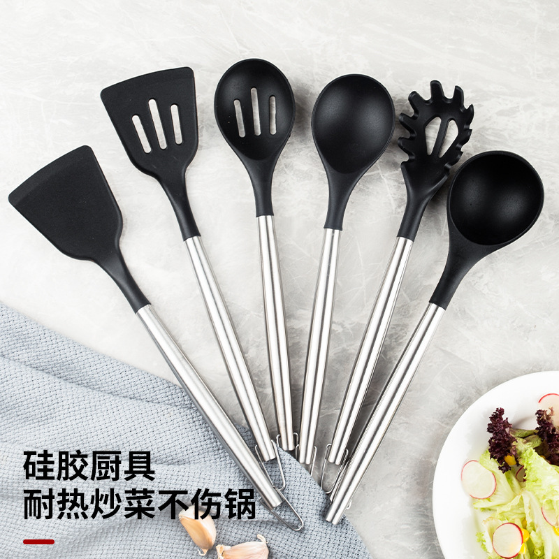 Utensilios de cocina de silicona 20 piezas sartén antiadherente utensilios de cocina resistentes a altas temperaturas estante de almacenamiento cuchara de sopa espátula tabla de cortar cuchillo traje