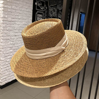 ins Internet Celebrity Summer Handmade Woven Wide Eaves Flat Eaves Socialite Top Hat Sunshade Sunscreen Holiday Beach Straw Hat Children