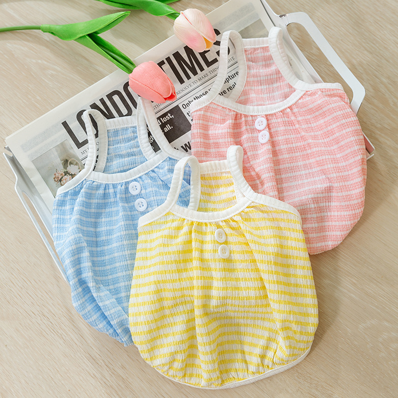 Primavera y verano para perros coreanos pequeños dulces frescos camisetas a rayas para gatos dos patas delgadas ropa de mascotas transpirables
