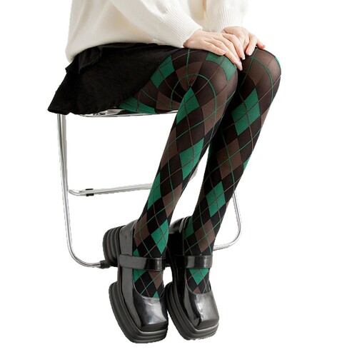 Diamond-shaped plaid leg socks for slimming retro style tights dark green red sexy thigh socks pantyhose stockings