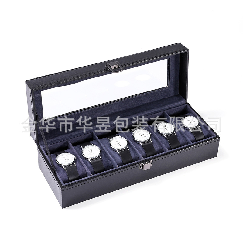 Nueva caja de almacenamiento de reloj transfronterizo en stock al por mayor negro PU cuero púrpura reloj pantalla caja 12-bit caja de reloj