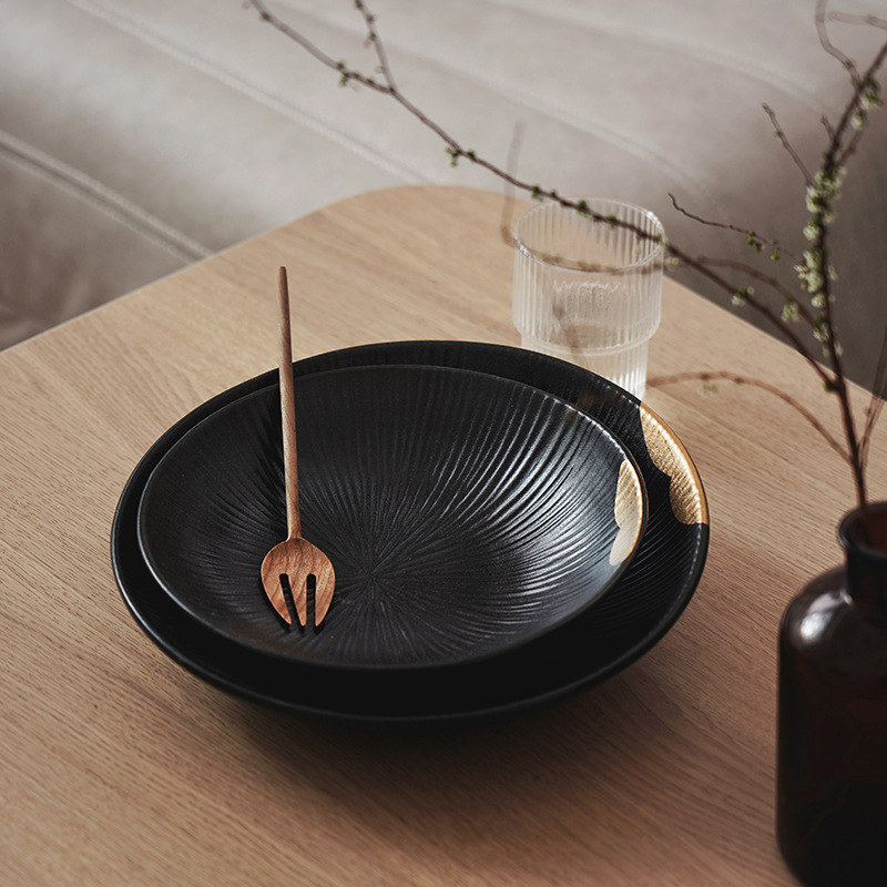 Plato en relieve de jade de tinta de Wujin, estilo nórdico, cerámica creativa, plato casero de Phnom Penh, plato de verduras, plato de desayuno, plato de fiador de carne