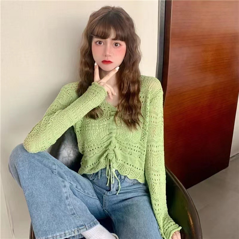 Women's Knitwear Long Sleeve Sweaters & Cardigans Hollow Out Vacation Solid Color display picture 4